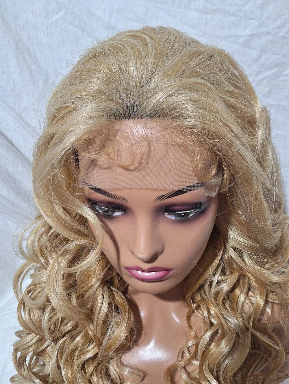 Blonde Long Curly Lace Front Wig - Human Hair Blend Wig